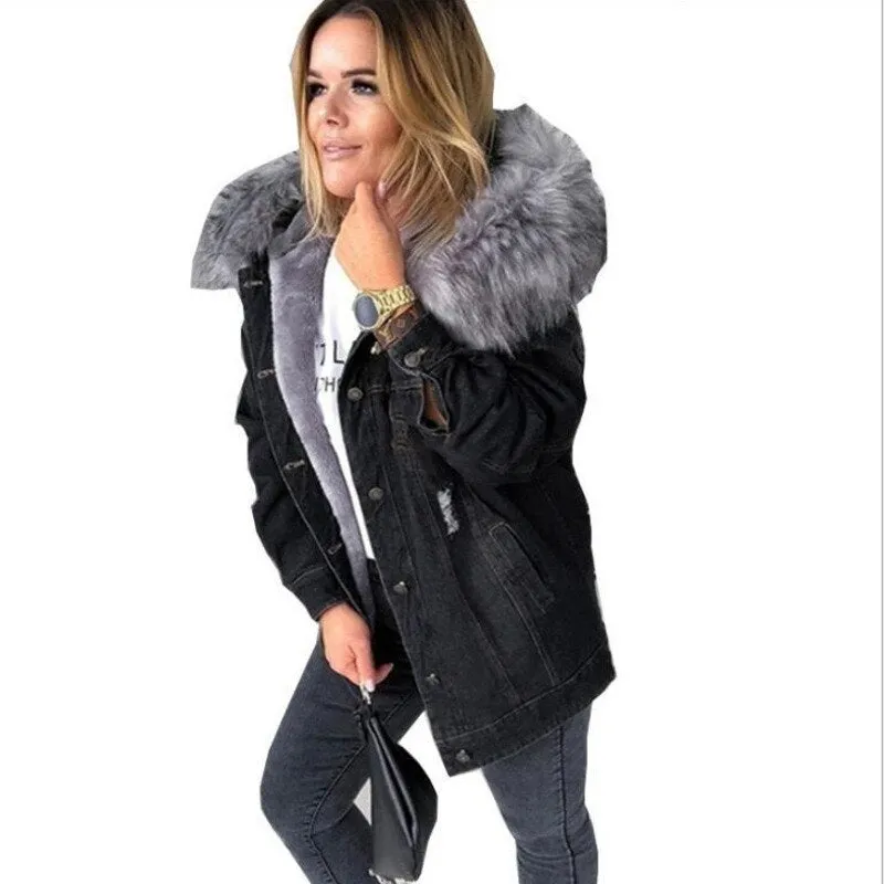 Wool collar cowboy splicing jacket