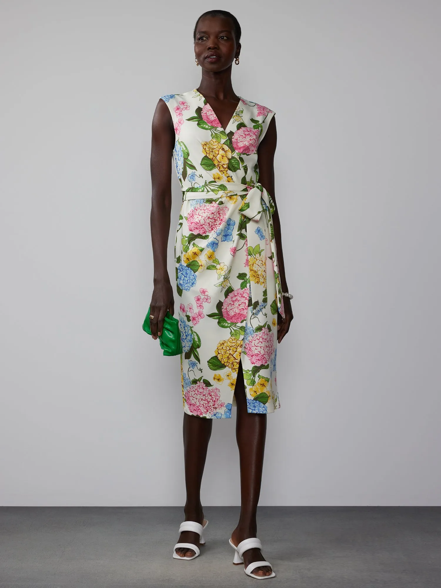 Wrap Front Scuba Floral Sheath Dress