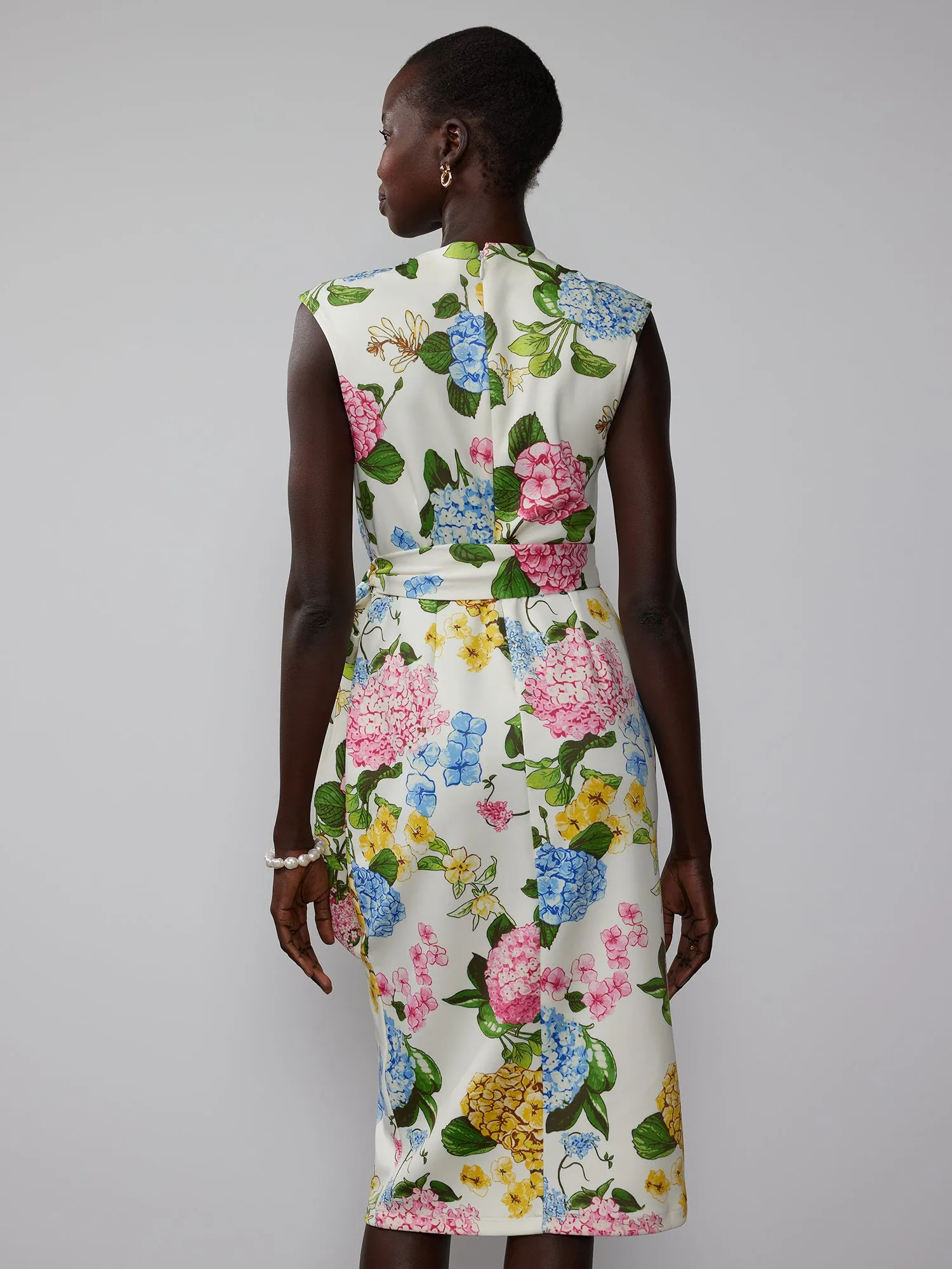 Wrap Front Scuba Floral Sheath Dress