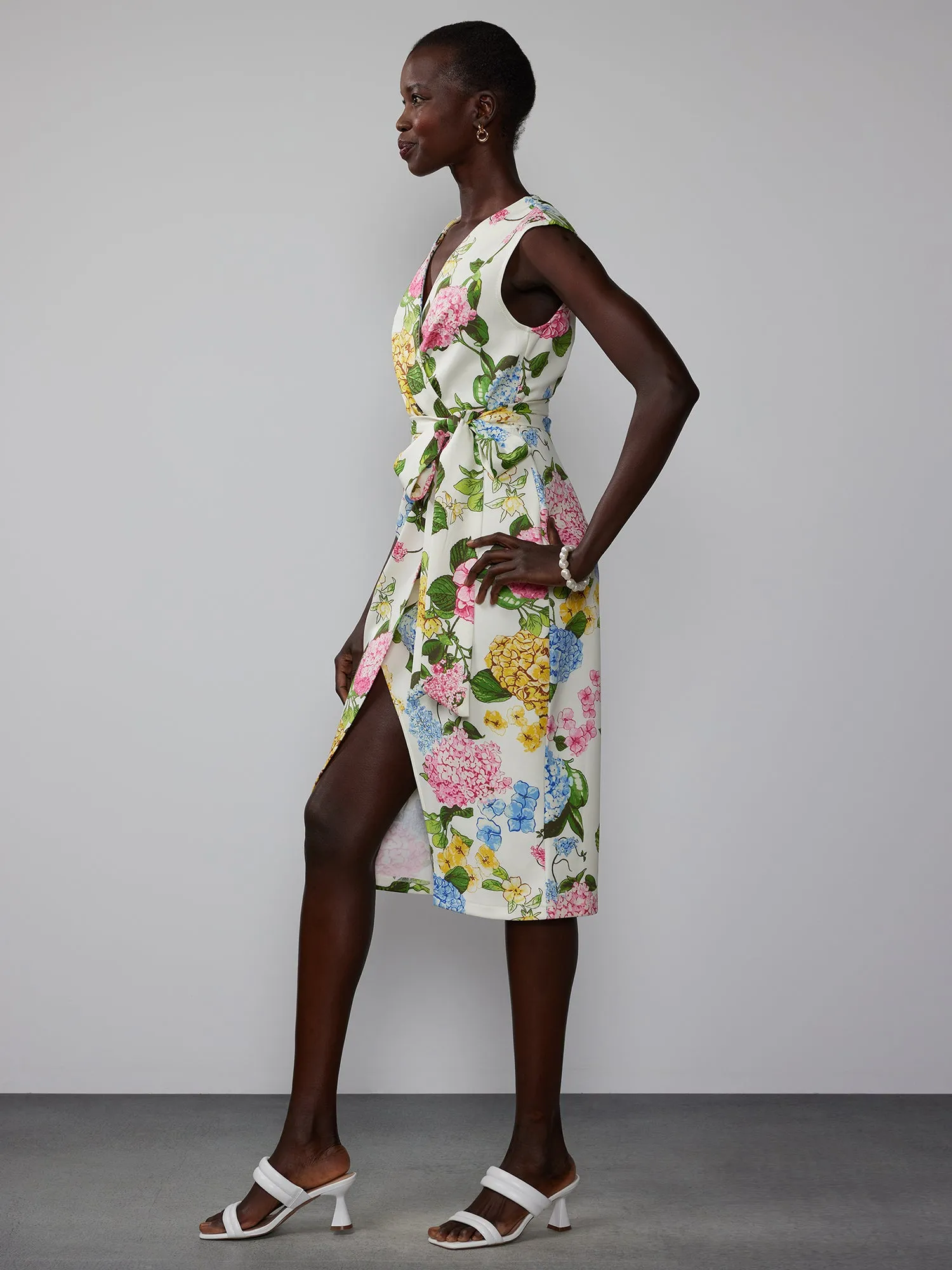 Wrap Front Scuba Floral Sheath Dress
