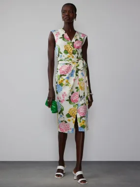 Wrap Front Scuba Floral Sheath Dress