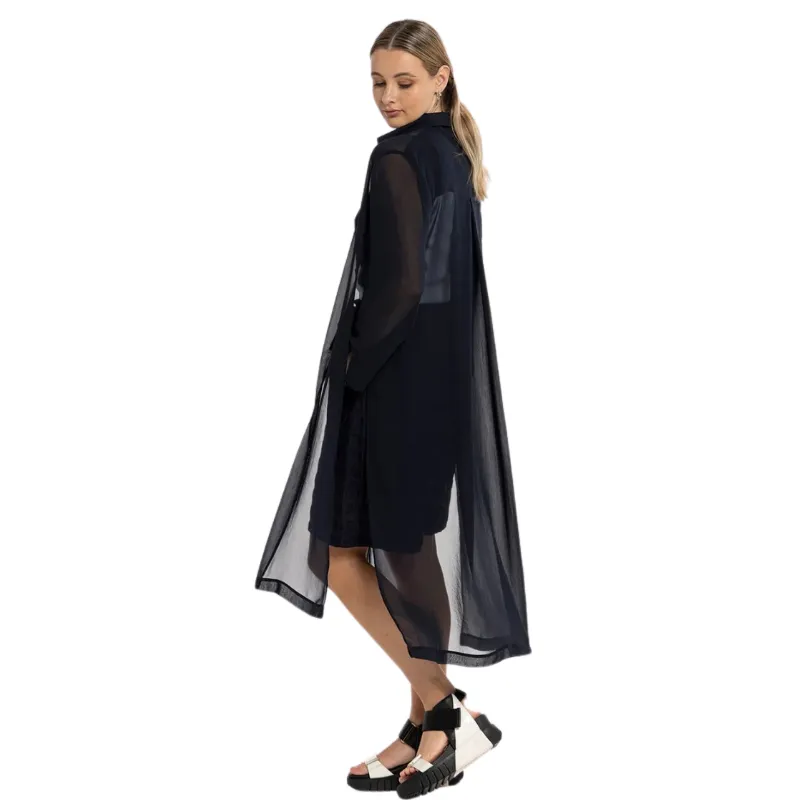 X.Lab Designer black chiffon long layering coat, size 10